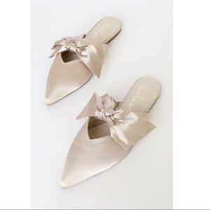 Sylviee Ivory Satin Pointed-Toe Bow Mules